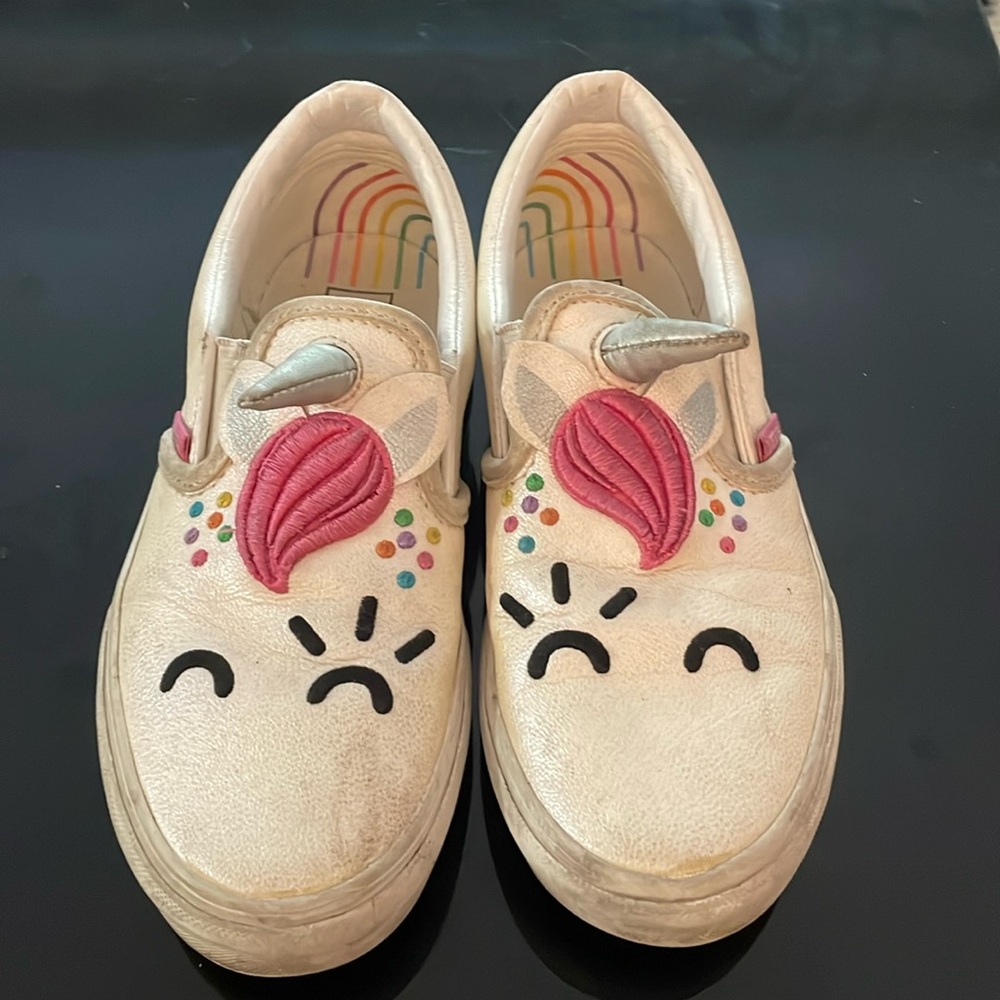 Vans x flour shop unicorn slip on shoes.